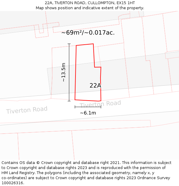 22A, TIVERTON ROAD, CULLOMPTON, EX15 1HT: Plot and title map