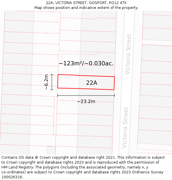 22A, VICTORIA STREET, GOSPORT, PO12 4TX: Plot and title map