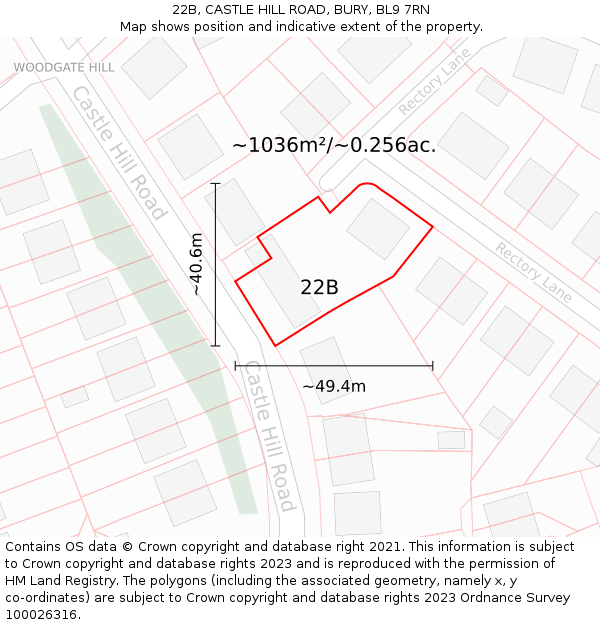 22B, CASTLE HILL ROAD, BURY, BL9 7RN: Plot and title map