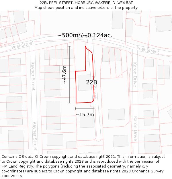 22B, PEEL STREET, HORBURY, WAKEFIELD, WF4 5AT: Plot and title map