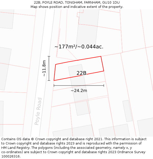 22B, POYLE ROAD, TONGHAM, FARNHAM, GU10 1DU: Plot and title map