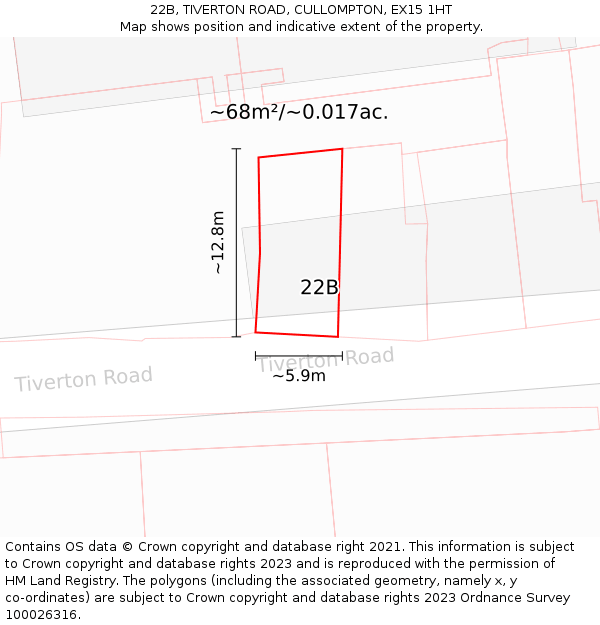 22B, TIVERTON ROAD, CULLOMPTON, EX15 1HT: Plot and title map