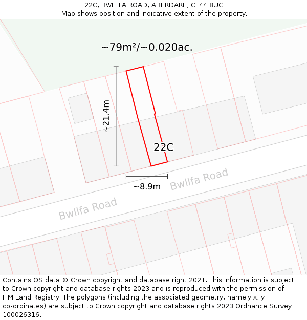 22C, BWLLFA ROAD, ABERDARE, CF44 8UG: Plot and title map