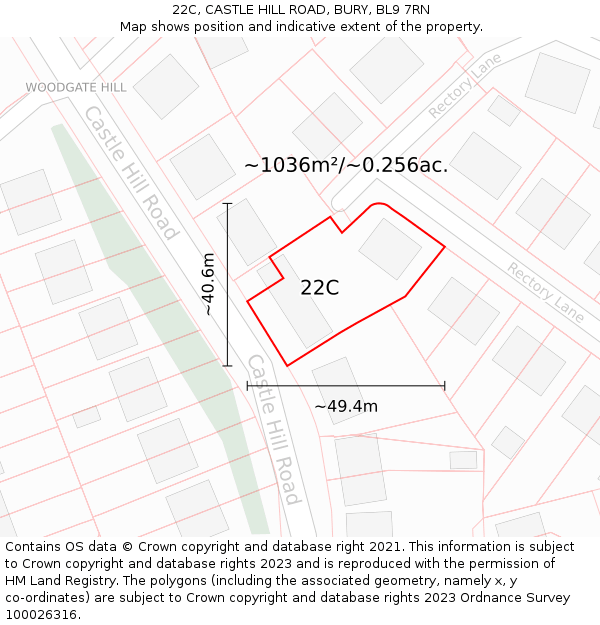 22C, CASTLE HILL ROAD, BURY, BL9 7RN: Plot and title map