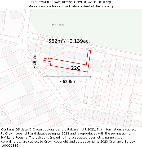 22C, COVERT ROAD, REYDON, SOUTHWOLD, IP18 6QF: Plot and title map