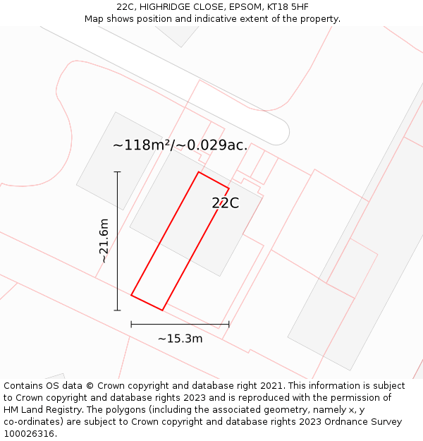 22C, HIGHRIDGE CLOSE, EPSOM, KT18 5HF: Plot and title map