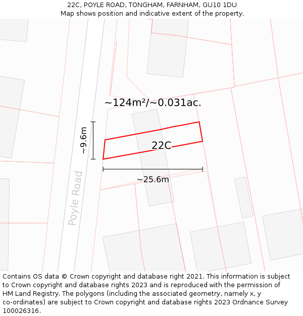 22C, POYLE ROAD, TONGHAM, FARNHAM, GU10 1DU: Plot and title map