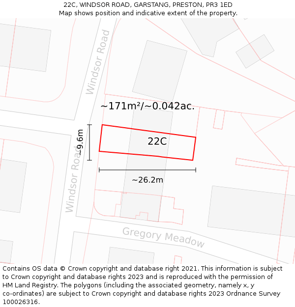 22C, WINDSOR ROAD, GARSTANG, PRESTON, PR3 1ED: Plot and title map