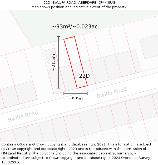 22D, BWLLFA ROAD, ABERDARE, CF44 8UG: Plot and title map