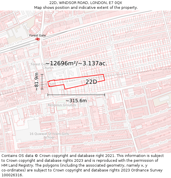 22D, WINDSOR ROAD, LONDON, E7 0QX: Plot and title map
