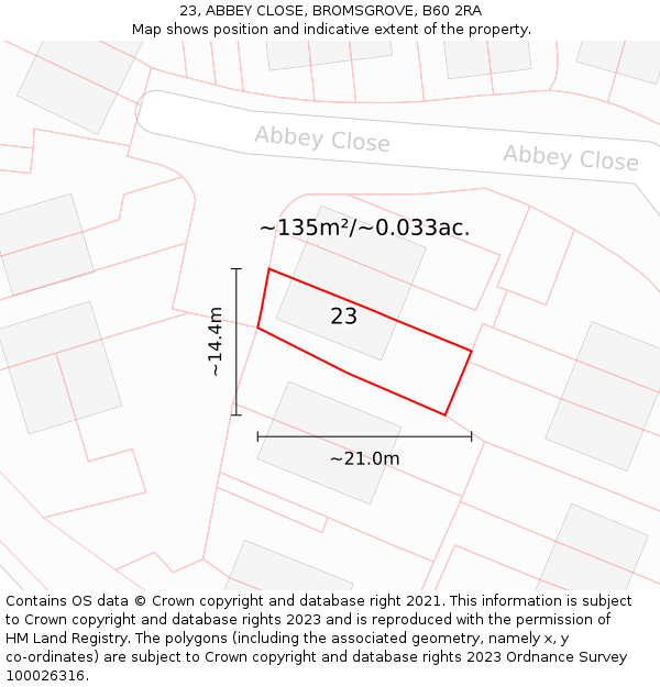 23, ABBEY CLOSE, BROMSGROVE, B60 2RA: Plot and title map
