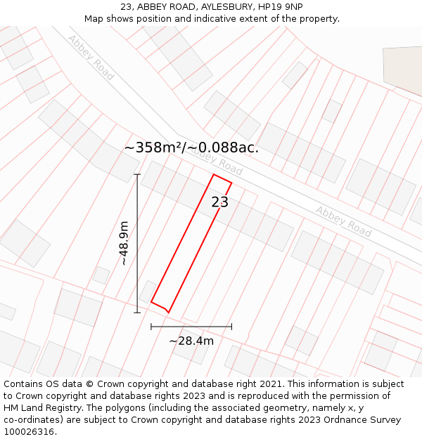 23, ABBEY ROAD, AYLESBURY, HP19 9NP: Plot and title map