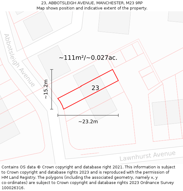 23, ABBOTSLEIGH AVENUE, MANCHESTER, M23 9RP: Plot and title map