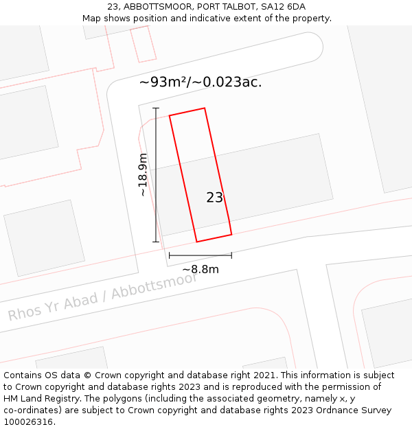 23, ABBOTTSMOOR, PORT TALBOT, SA12 6DA: Plot and title map