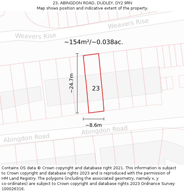 23, ABINGDON ROAD, DUDLEY, DY2 9RN: Plot and title map