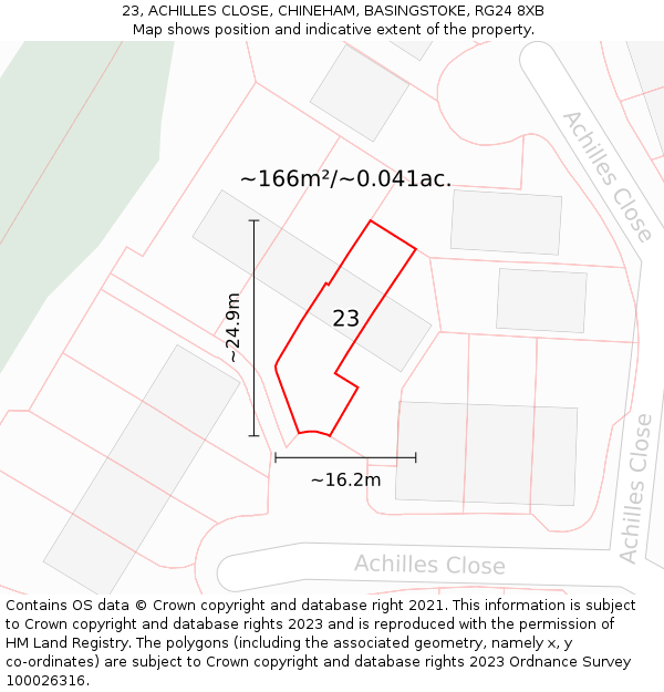 23, ACHILLES CLOSE, CHINEHAM, BASINGSTOKE, RG24 8XB: Plot and title map