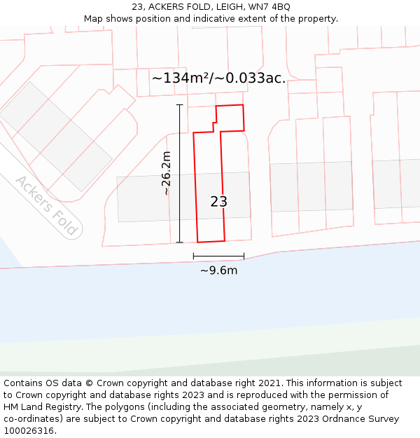 23, ACKERS FOLD, LEIGH, WN7 4BQ: Plot and title map