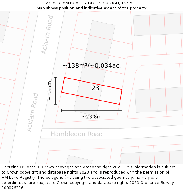 23, ACKLAM ROAD, MIDDLESBROUGH, TS5 5HD: Plot and title map