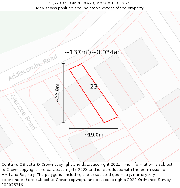 23, ADDISCOMBE ROAD, MARGATE, CT9 2SE: Plot and title map