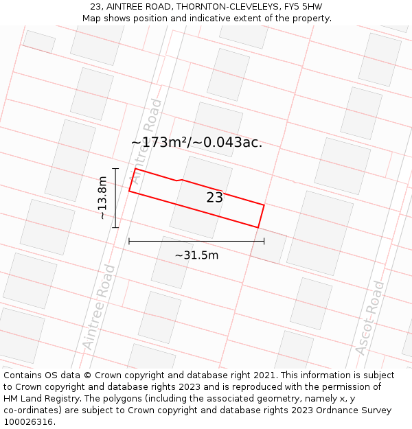 23, AINTREE ROAD, THORNTON-CLEVELEYS, FY5 5HW: Plot and title map