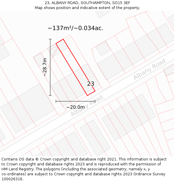 23, ALBANY ROAD, SOUTHAMPTON, SO15 3EF: Plot and title map