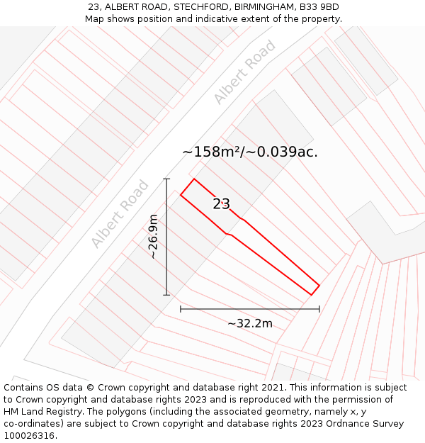 23, ALBERT ROAD, STECHFORD, BIRMINGHAM, B33 9BD: Plot and title map