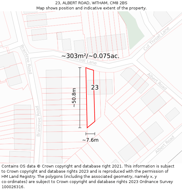 23, ALBERT ROAD, WITHAM, CM8 2BS: Plot and title map