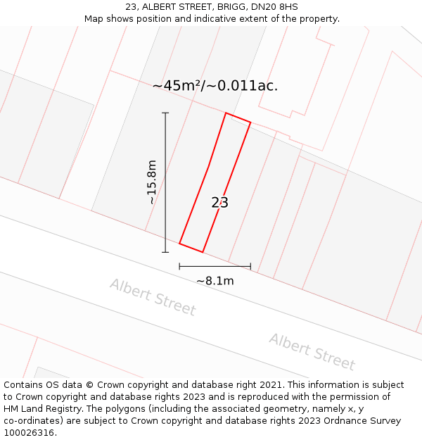 23, ALBERT STREET, BRIGG, DN20 8HS: Plot and title map