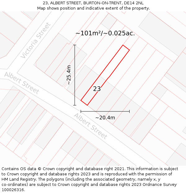 23, ALBERT STREET, BURTON-ON-TRENT, DE14 2NL: Plot and title map