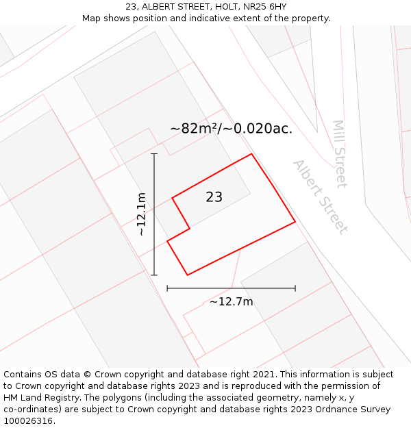 23, ALBERT STREET, HOLT, NR25 6HY: Plot and title map