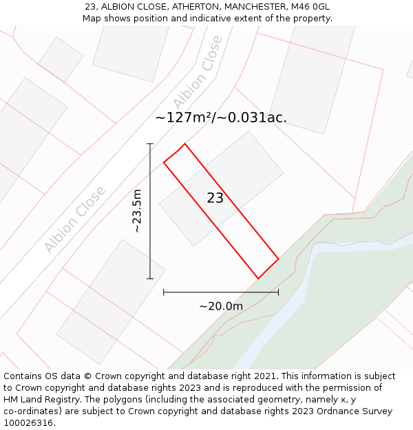 23, ALBION CLOSE, ATHERTON, MANCHESTER, M46 0GL: Plot and title map