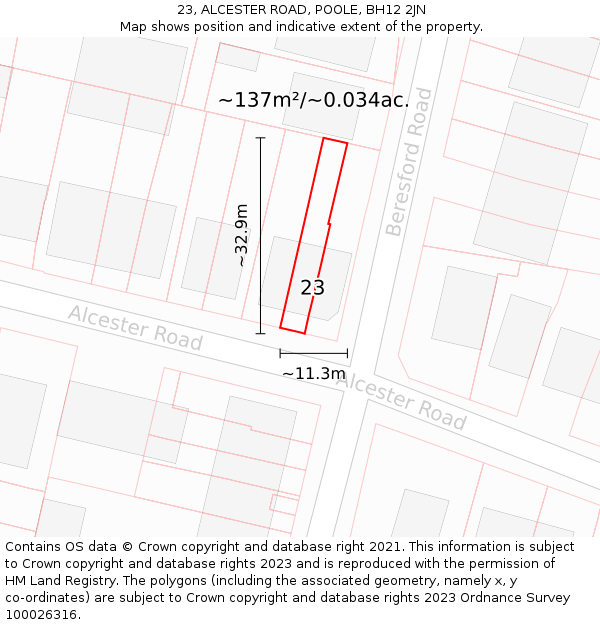 23, ALCESTER ROAD, POOLE, BH12 2JN: Plot and title map