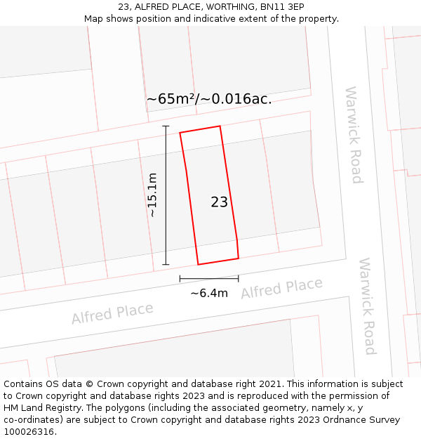 23, ALFRED PLACE, WORTHING, BN11 3EP: Plot and title map