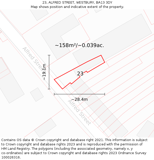 23, ALFRED STREET, WESTBURY, BA13 3DY: Plot and title map
