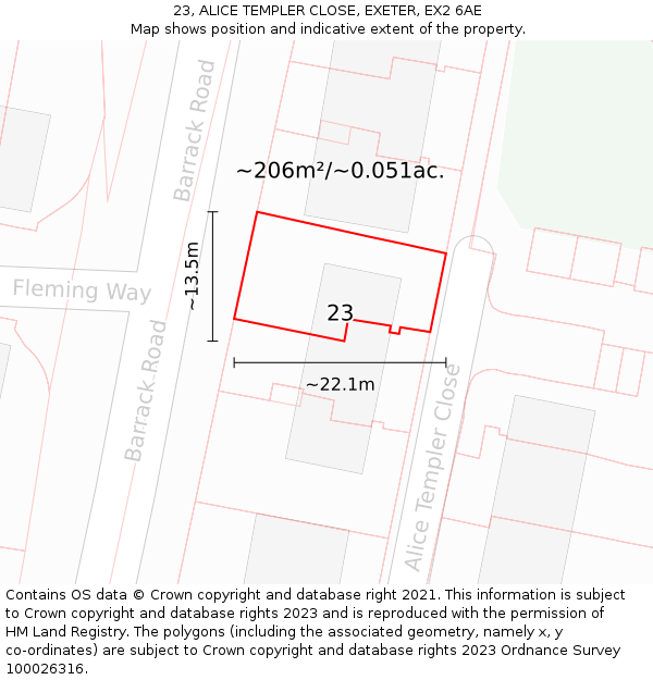 23, ALICE TEMPLER CLOSE, EXETER, EX2 6AE: Plot and title map