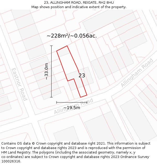 23, ALLINGHAM ROAD, REIGATE, RH2 8HU: Plot and title map