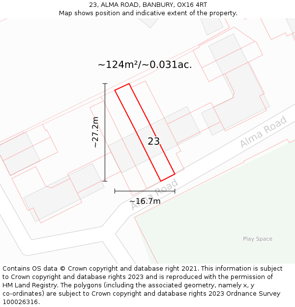 23, ALMA ROAD, BANBURY, OX16 4RT: Plot and title map