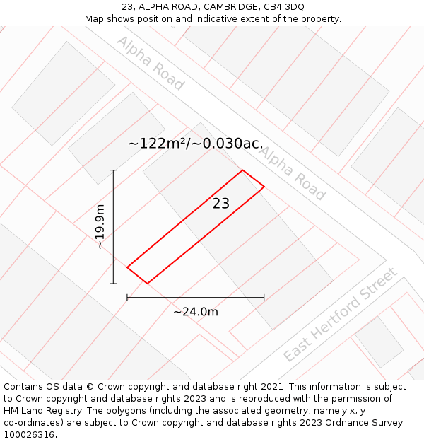 23, ALPHA ROAD, CAMBRIDGE, CB4 3DQ: Plot and title map