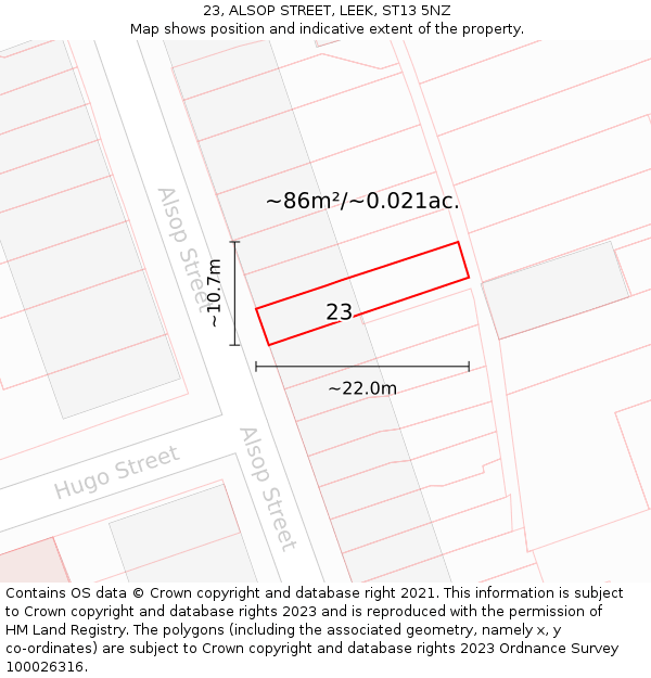23, ALSOP STREET, LEEK, ST13 5NZ: Plot and title map