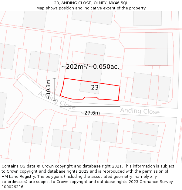 23, ANDING CLOSE, OLNEY, MK46 5QL: Plot and title map