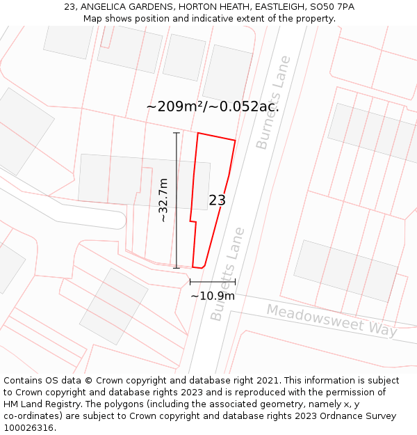 23, ANGELICA GARDENS, HORTON HEATH, EASTLEIGH, SO50 7PA: Plot and title map