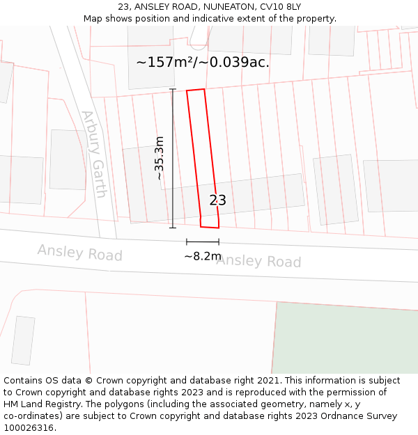 23, ANSLEY ROAD, NUNEATON, CV10 8LY: Plot and title map