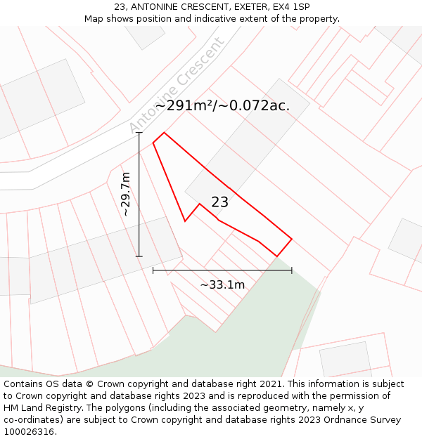 23, ANTONINE CRESCENT, EXETER, EX4 1SP: Plot and title map