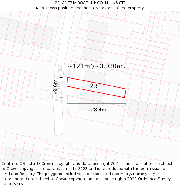 23, ANTRIM ROAD, LINCOLN, LN5 8TF: Plot and title map