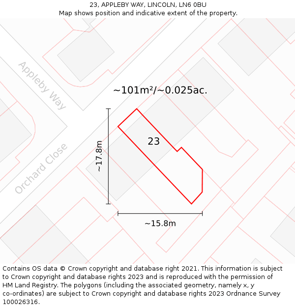 23, APPLEBY WAY, LINCOLN, LN6 0BU: Plot and title map
