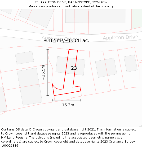 23, APPLETON DRIVE, BASINGSTOKE, RG24 9RW: Plot and title map