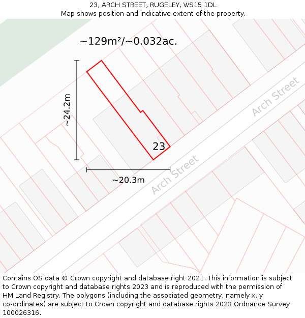 23, ARCH STREET, RUGELEY, WS15 1DL: Plot and title map