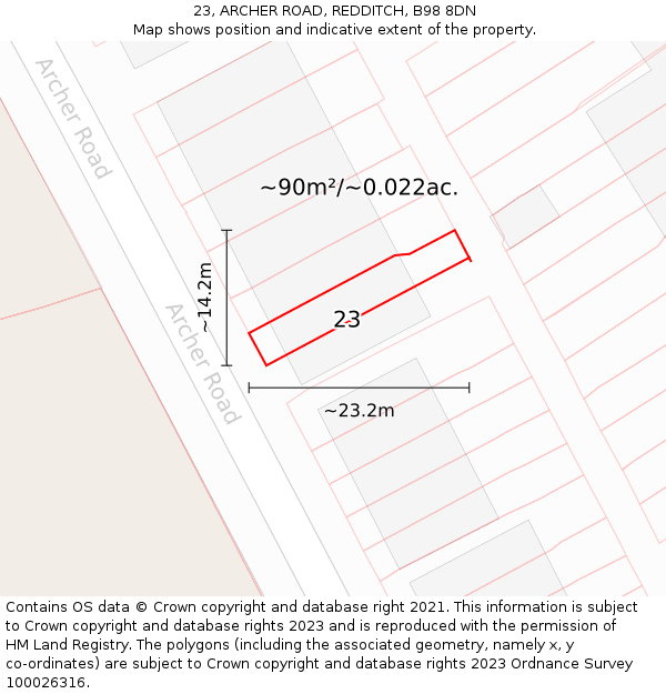 23, ARCHER ROAD, REDDITCH, B98 8DN: Plot and title map