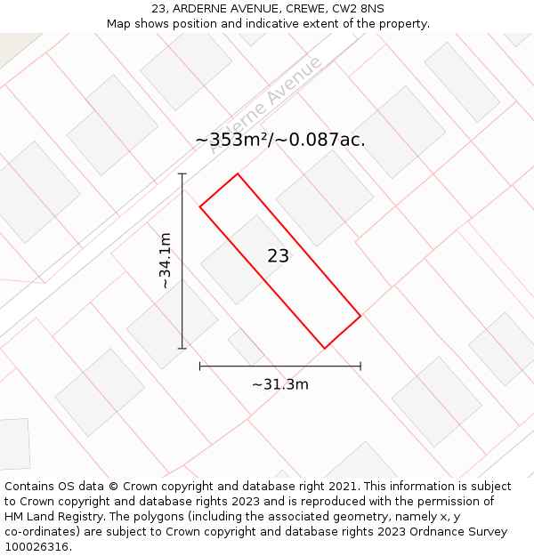 23, ARDERNE AVENUE, CREWE, CW2 8NS: Plot and title map