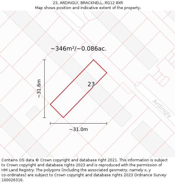 23, ARDINGLY, BRACKNELL, RG12 8XR: Plot and title map